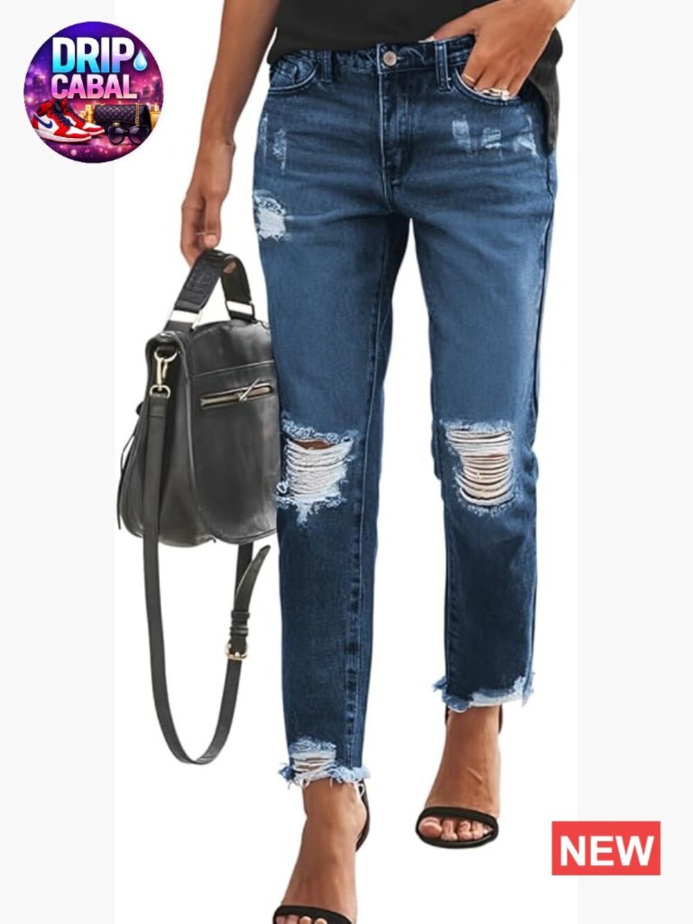Stretchy Ripped Distressed Boyfriend Jeans Straight Leg Denim Pants